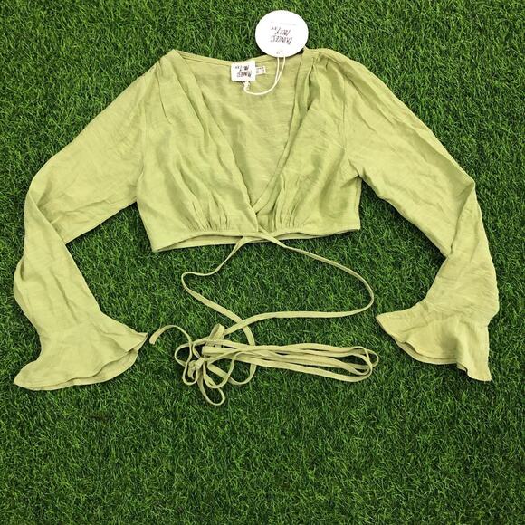 NWT Women's Olive Tie Front Princess Polly Shirt - Picture 1 of 4